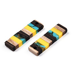 Translucent Resin & Walnut Wood Pendants, with Gold Foil, Rectangle Charm, Yellow, 29.5x8.5x3.5mm, Hole: 2mm(RESI-TAC0017-47-A05)