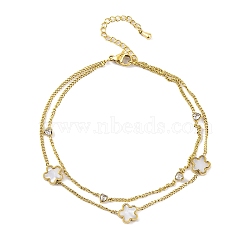 Ion Plating(IP) 304 Stainless Steel Chains Anklet, with Synthetic Shell Charms, Golden, Flower, 8-1/4 inch(21cm)(AJEW-H148-14B-G)