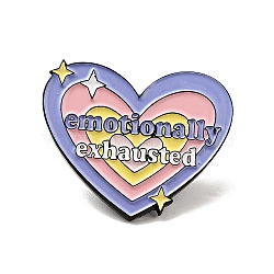 Heart with Word Emotionally Exhausted Enamel Pin, Electrophoresis Black Alloy Brooch for Backpack Clothes, Lilac, 25x30.5x2mm(JEWB-G018-11B-EB)
