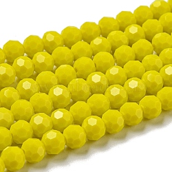 Opaque Glass Beads Stands, Faceted(32 Facets), Round, Yellow, 6mm, Hole: 1mm, about 98pcs/strand, 20.47''(52cm)(EGLA-A035-P6mm-D04)