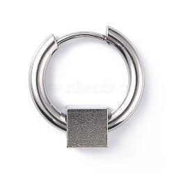 Non-Tarnish 304 Stainless Steel Hoop Earrings, Geometric Earring for Women Men, Rectangle, 17mm, Pendant: 6x6x6mm, Pin: 1mm(STAS-B030-03A)