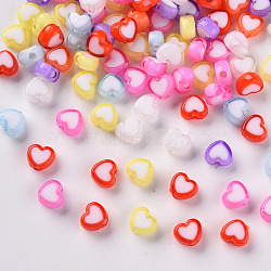 Transparent Heart Acrylic Beads, Bead in Bead, Mixed Color, 7x8x4mm, Hole: 2mm, about 3000pcs/500g(TACR-S117-M)