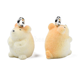 Flocky Resin Pendants, with Platinum Plated Iron Loops, Hamster, Wheat, 19x14x12mm, Hole: 2.5mm(RESI-N032-07)