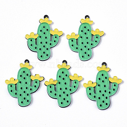 Cellulose Acetate(Resin) Pendants, Cactus, Lime Green, 43x34x3.5mm, Hole: 1.4mm(X-KY-S158-64)