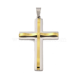 PVD Vacuum Plating 304 Stainless Steel Big Pendants, Cross Charm, Religion, Golden & Stainless Steel Color, 58.5x39x6mm, Hole: 4x8.5mm(STAS-Z080-13GP)