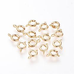 Brass Spring Ring Clasps, Nickel Free, Real 18K Gold Plated, 10x7x2mm, Hole: 1.5mm(KK-Q669-33G)