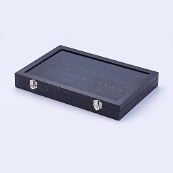 Wood Pendant Displays, with Ice Plush inside and Covered with Glass, Rectangle, Black, 35.1x24.1x4.7cm(RDIS-G005-09A)
