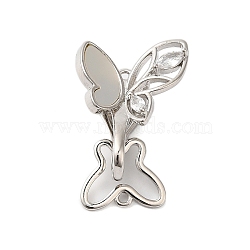 Brass Micro Pave Clear Cubic Zirconia Fold Over Clasps, with Shell, Butterfly, Platinum, 30mm, Hole: 1.2mm(KK-S382-08P)