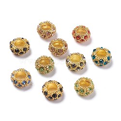 Alloy Rhinestone European Beads, Large Hole Beads, Golden Metal Color, Mixed Color, 11x6mm, Hole: 5mm(X-CPDL-H997)