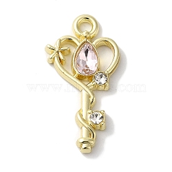 Rack Plating Alloy Pendants, with Rhinestone, Cadmium Free & Nickel Free & Lead Free, Heart, Pink, 22x11x3mm, Hole: 1.6mm(FIND-I039-006G-01)