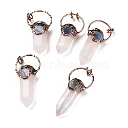 Natural Quartz Crystal Big Pointed Pendants, Rock Crystal, with Red Copper Tone Tin Findings, Lead & Nickel & Cadmium Free, Bullet, 53~73x24~33x17~26mm(G-M383-21A)