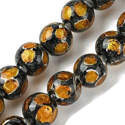 Handmade Silver Sand Lampwork Beads Strands, Round with Dot, Goldenrod, 14.5mm, Hole: 1.4mm, about 128pcs/strand, 14.96''(38cm)(LAMP-A003-01G)