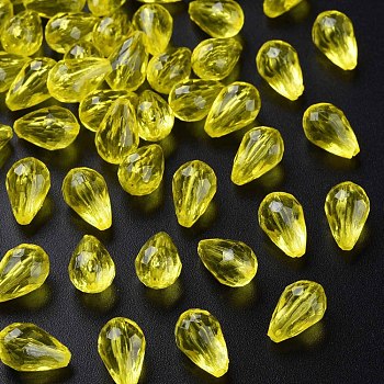 Transparent Acrylic Beads, Faceted, Teardrop, Yellow, 12x8mm, Hole: 1.5mm, about 1338pcs/500g