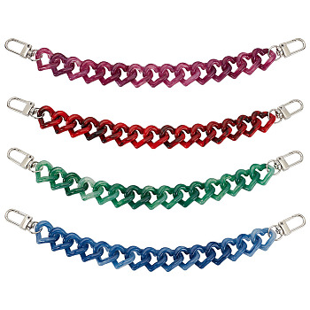 8Pcs 4 Colors Acrylic Boot Strap Chains, with Alloy Swivel Clasps, Heart, Mixed Color, 250mm, 2pcs/color