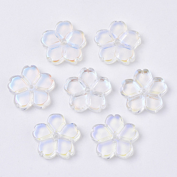 Transparent Glass Beads, AB Color Plated, Flower, Clear AB, 11.5x12x2.5mm, Hole: 0.9mm