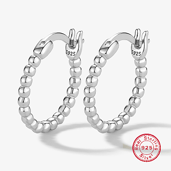 Rhodium Plated 925 Sterling Silver Hoop Earrings for Women, Ball Ring, with S925 Stamp, Platinum, 15mm