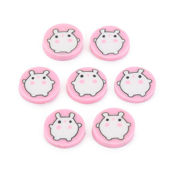 Handmade Polymer Clay Cabochons, Flat Round with Hamster, Pearl Pink, 9.5x1~2mm, about 5800pcs/1000g