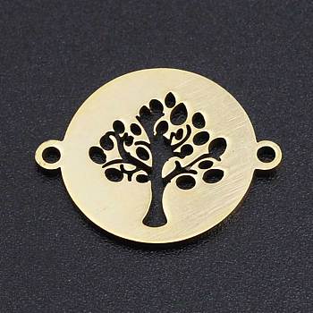 201 Stainless Steel Links connectors, Flat Round with Tree of Life
, Golden, 19x15x1mm, Hole: 1.4mm