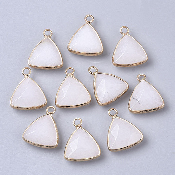 Natural White Jade Pendants, with Golden Tone Brass Open Back Bezel, Faceted, Triangle, 19x16x6mm, Hole: 2mm