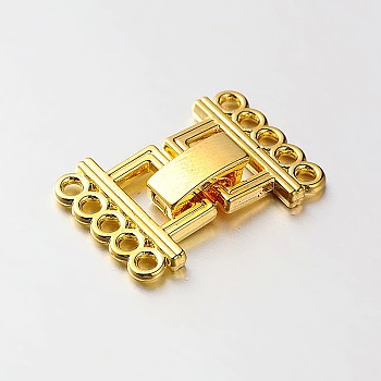 5 Strands Alloy and Brass Fold Over Clasps, 10-Hole, Golden, 24x16.5x5mm, Hole: 2mm