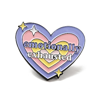 Heart with Word Emotionally Exhausted Enamel Pin, Electrophoresis Black Alloy Brooch for Backpack Clothes, Lilac, 25x30.5x2mm
