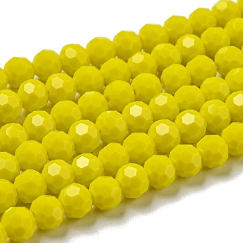 Opaque Glass Beads Stands, Faceted(32 Facets), Round, Yellow, 6mm, Hole: 1mm, about 98pcs/strand, 20.47''(52cm)