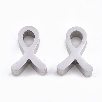 304 Stainless Steel Pendants, Awareness Ribbon, Stainless Steel Color, 12x9x3mm, Hole: 1.8mm