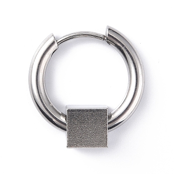 304 Stainless Steel Hoop Earrings, Geometric Earring for Women Men, Rectangle, 17mm, Pendant: 6x6x6mm, Pin: 1mm