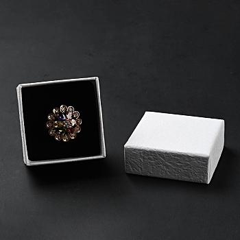 Texture Paper Jewelry Gift Boxes, with Sponge Mat Inside, Square, White, 5.1x5.1x3.3cm, Inner Diameter: 4.6x4.6cm, Deep: 3cm