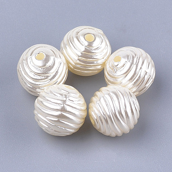 Acrylic Imitation Pearl Beads, Beehive Beads, Round, Beige, 10x9mm, Hole: 1.6mm