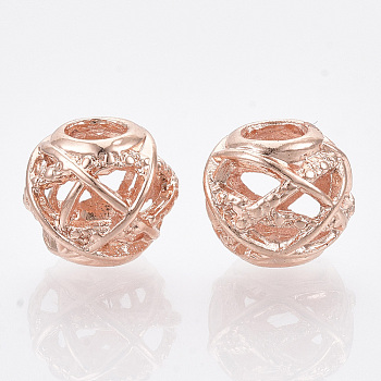 Alloy European Beads, Large Hole Beads, Rondelle, Hollow, Rose Gold, 11~12x10mm, Hole: 4.5mm