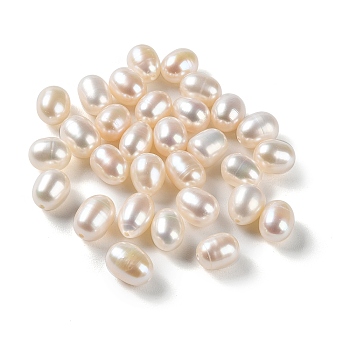 Natural Cultured Freshwater Pearl Beads, Half Drilled, Rice, Grade 3A+, WhiteSmoke, 7~9x6~7mm, Hole: 0.9mm