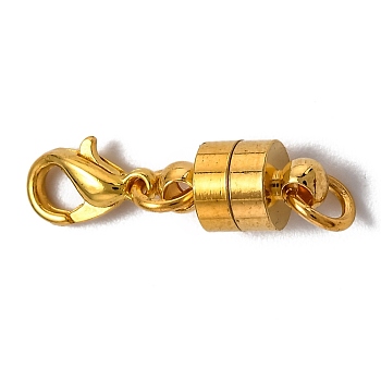 Brass Magnetic Clasps Converter, with Lobster Claw Clasps, Column, Golden, 25x6mm