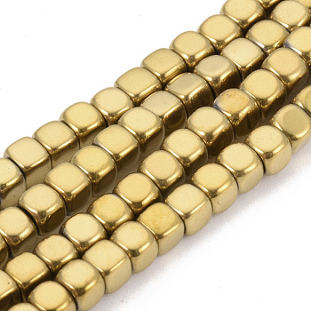 Electroplate Non-magnetic Synthetic Hematite Beads Strands, Cube, Golden Plated, 4x4x4mm, Hole: 2mm, about 105pcs/strand, 15.7 inch