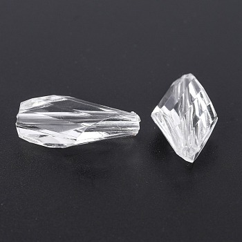 Transparent Acrylic Beads, Faceted, Teardrop, White, 20x11x6mm, Hole: 1.5mm, about 813pcs/500g