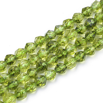 Synthetic Peridot Beads Strands, Dyed, Star Cut Round Beads, Faceted, 9.5~10x9mm, Hole: 1.5mm, about 37~39pcs/strand, 14.9 inch