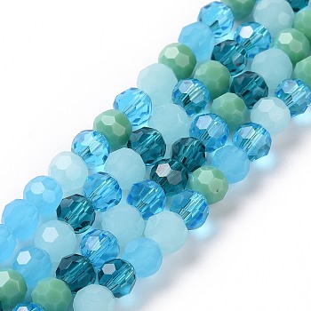 Glass Beads Strands, Faceted(32 Facets), Round, Deep Sky Blue, 5.5mm, Hole: 1mm, about 95pcs/strand, 20.47''(52cm)