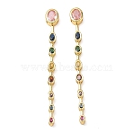 Brass Micro Pave Cubic Zirconia Big Pendants, Oval Charms, Cadmium Free & Lead Free, Golden, Colorful, 72x8x4.5mm, Hole: 4x3mm(CU-CBA84C5-12G)