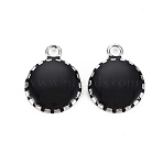 304 Stainless Steel Enamel Charms, Stainless Steel Color, Flat Round, Black, 13.5x10.5x3mm, Hole: 1.6mm(STAS-Q241-014B)