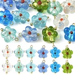 18Pcs 6 Colors Handmade Silver Foil Glass Lampwork Pendants, Flower, with 304 Stainless Steel Findings, Mixed Color, 18mm, Hole: 2mm, 3pcs/color(PALLOY-YW00131)