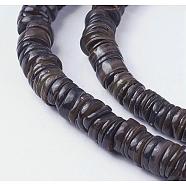 Shell Beads Strands, Dyed, Disc, Coconut Brown, 4.9~6x0.4~6mm, Hole: 1.4mm,  about 15.94 inch~16.14 inch(40.5~41cm)(SSHEL-E571-49E)