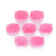 Two Tone Transparent Spray Painted Glass Beads, Bear, Hot Pink, 10x13x8.5mm, Hole: 1mm(GLAA-T022-03-C03)