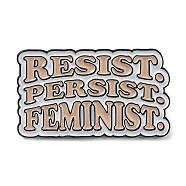 Word Resist Persist Femenist Enamel Pins, Black Alloy Brooches for Women, Lavender, 17.5x30x2mm(JEWB-Q034-01G)