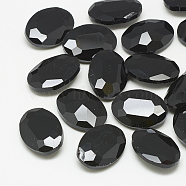 Pointed Back Glass Rhinestone Cabochons, Faceted, Oval, Jet, 14x10x4.5mm(RGLA-T080-10x14mm-02)