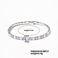 Brass Rhinestone Cup Chains Bracelet for Elegant Women with Subtle Luxury Feel, Light Amethyst, Platinum, 6-3/4 inch(17cm)(SE6435-2)