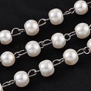 Handmade Glass Pearl Beaded Chains for Necklaces Bracelets Making, with Gunmetal Tone Brass Eye Pin, Unwelded, Creamy White, 39.3 inch, about 90pcs/strand(X-AJEW-JB00133-01)