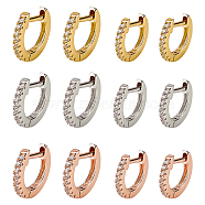 12Pcs 6 Styles Brass Micro Pave Clear Cubic Zirconia Hoop Earrings, with Titanium Steel Pins, Mixed Color, 9~10.5x10~11.5x1.5mm, 2Pcs/style(EJEW-AN0004-59)
