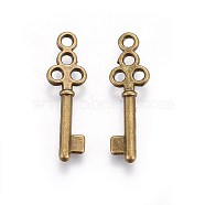 Tibetan Style Alloy Pendants, Lead Free, Nickel Free and Cadmium Free, Antique Bronze, Skeleton Key Pendants, 21.5x7mm, Hole: 1mm(TIBEP-LF0220YKG-AB-FF)