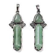 Natural Green Aventurine Sword Big Pendants, Rack Plating Antique Silver Plated Brass Charms, Cadmium Free & Lead Free, 51x20x9mm, Hole: 6.5x5mm(G-Q163-08AS-04)