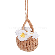 Wool Yarn Crochet Daisy Bouquet Car Hanging Decorations, for Car Rearview Mirror Decoration, White, 85~88x69~70x60~64mm(HJEW-WH0069-13B)